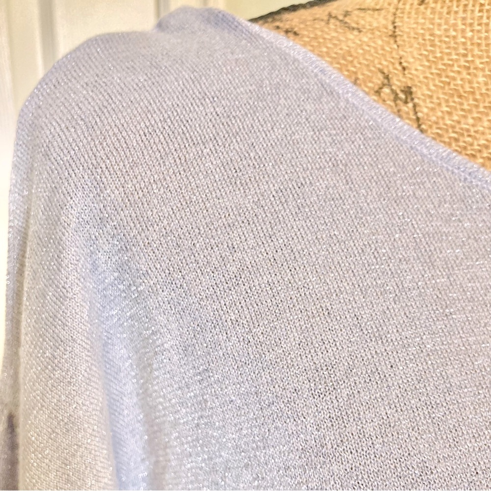 MANGO Sparkle Puff Sleeve Balloon Sparkle Criss-Cross back NWOT Periwinkle - Picture 4 of 10